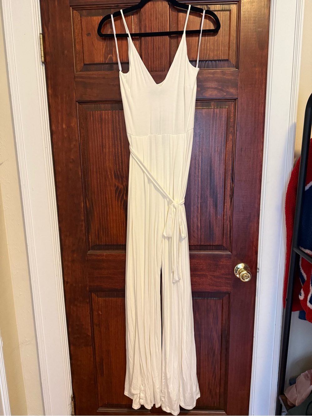 Lulu's white V-Neck Wide-Leg Spaghetti Strap Jumpsuit